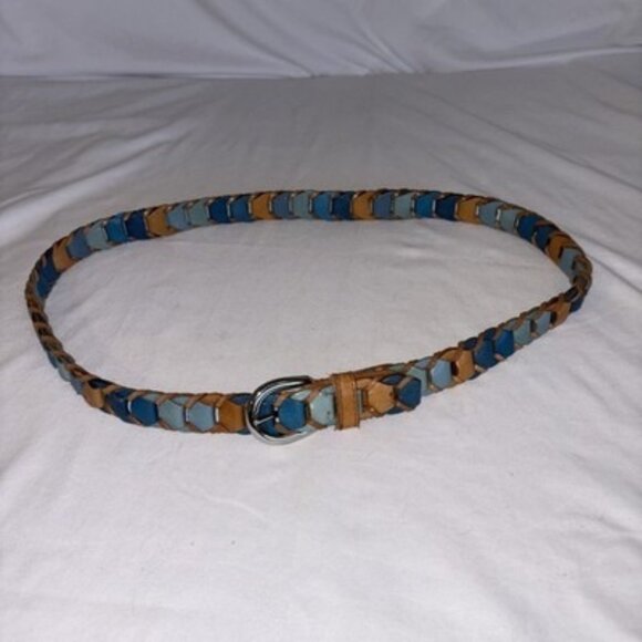 Vintage Charter Club Belt, Leather Interlocking Tan, Turquoise. XL  42” - Picture 1 of 5